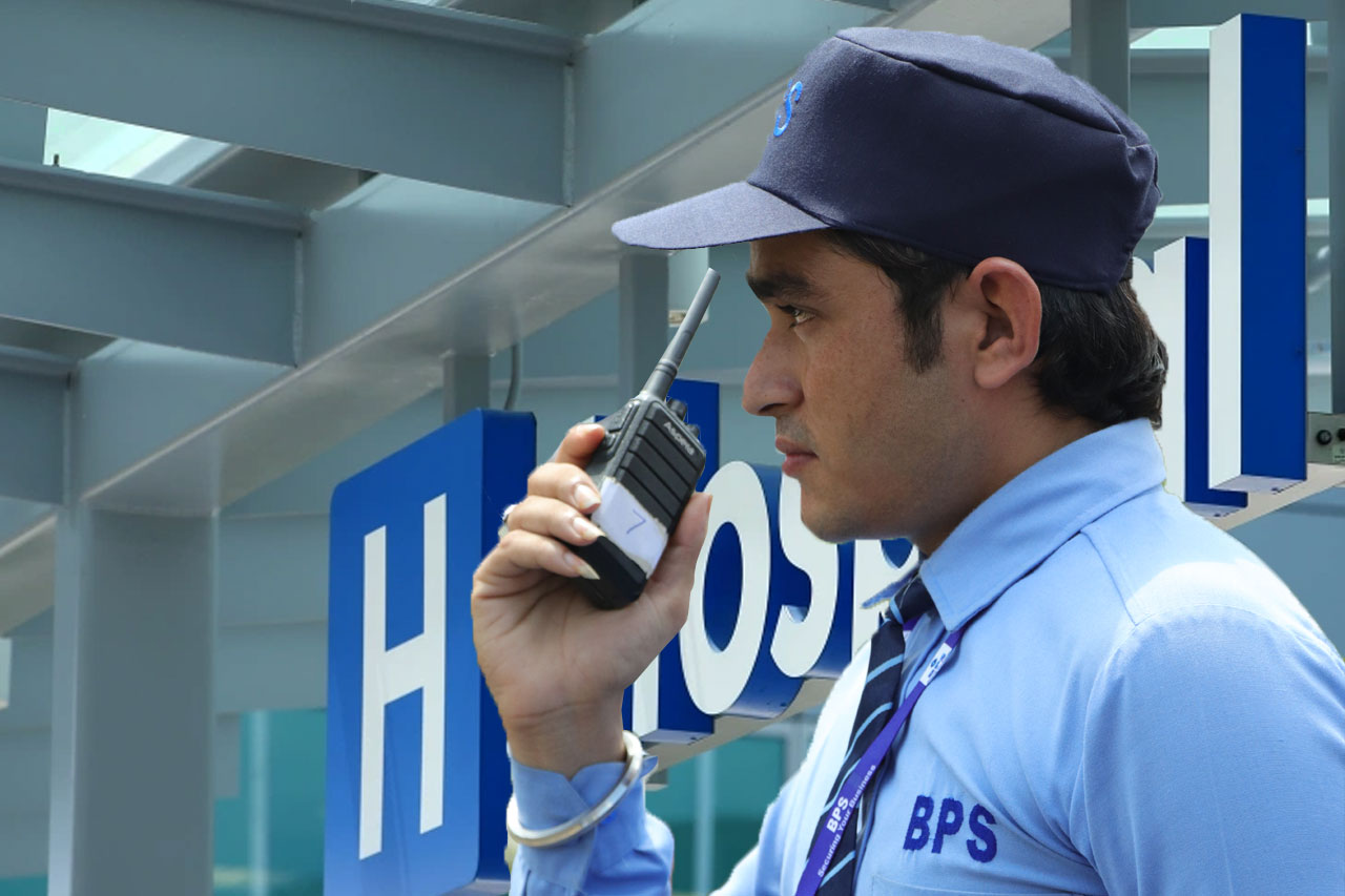 security guard on walkie talkie